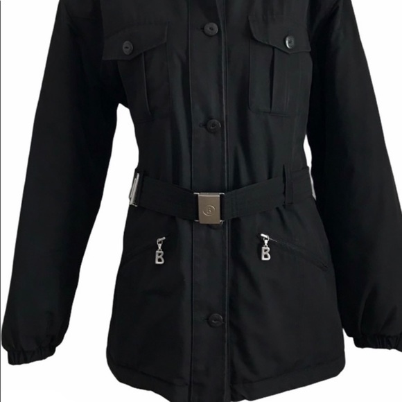 BOGNER Women’s Black Ski Jacket Sz 12, removable faux fur collar and belt - Picture 1 of 8